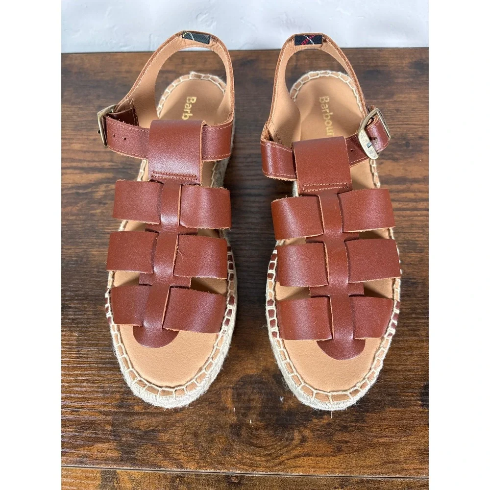 Barbour Brown Leather Fisherman Espadrille Sandals Made‎ in Spain Size 40